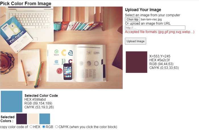 Trình lấy mã màu từ ảnh trực tuyến, lấy mã màu online