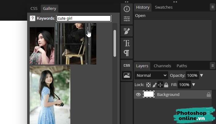 Tìm và chèn ảnh trong Photoshop online